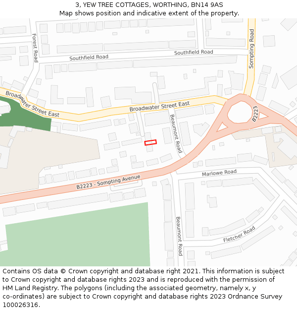 3, YEW TREE COTTAGES, WORTHING, BN14 9AS: Location map and indicative extent of plot