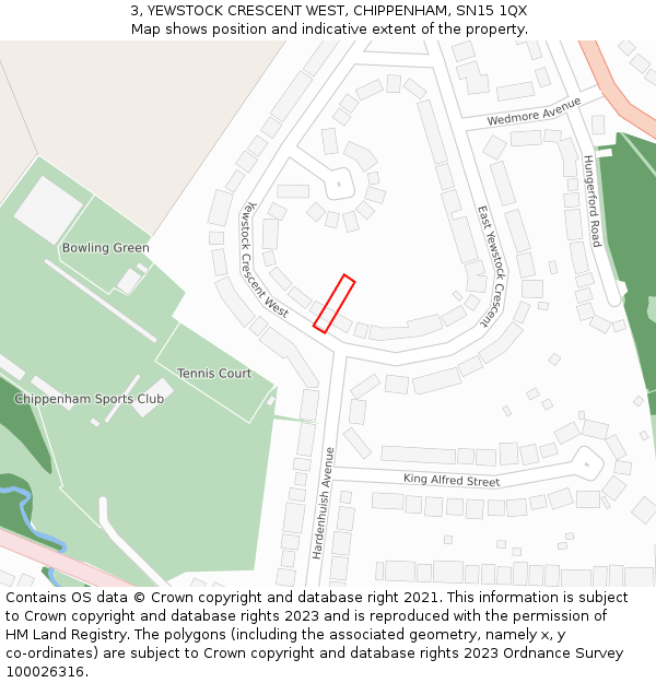 3, YEWSTOCK CRESCENT WEST, CHIPPENHAM, SN15 1QX: Location map and indicative extent of plot