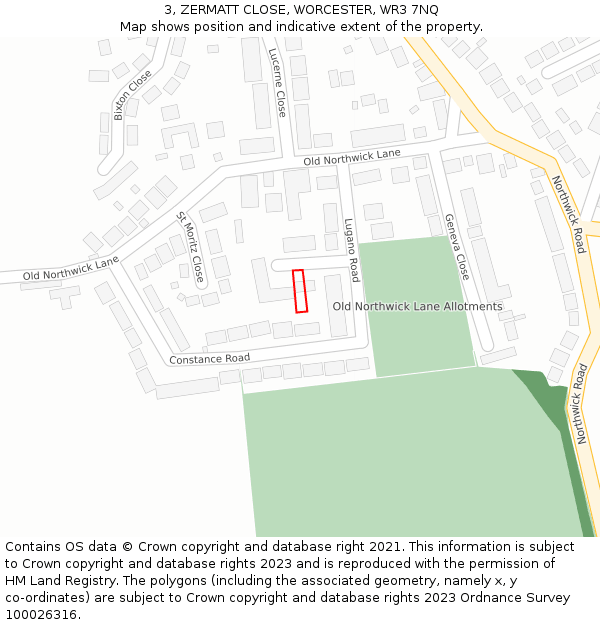 3, ZERMATT CLOSE, WORCESTER, WR3 7NQ: Location map and indicative extent of plot