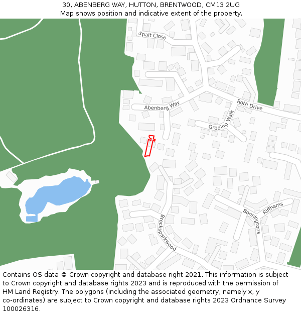 30, ABENBERG WAY, HUTTON, BRENTWOOD, CM13 2UG: Location map and indicative extent of plot