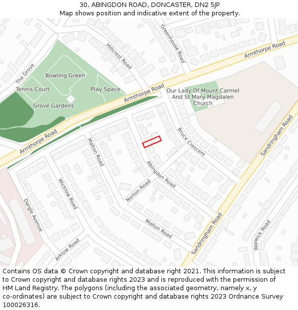 30, ABINGDON ROAD, DONCASTER, DN2 5JP: Location map and indicative extent of plot