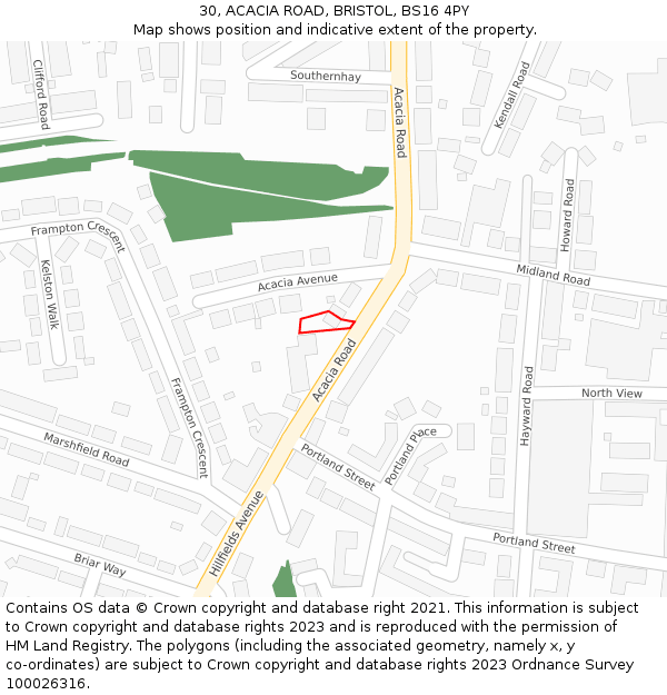 30, ACACIA ROAD, BRISTOL, BS16 4PY: Location map and indicative extent of plot