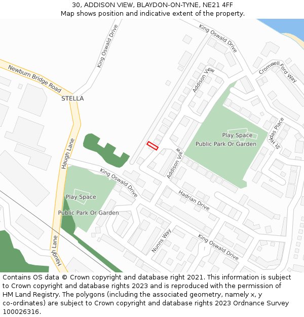 30, ADDISON VIEW, BLAYDON-ON-TYNE, NE21 4FF: Location map and indicative extent of plot