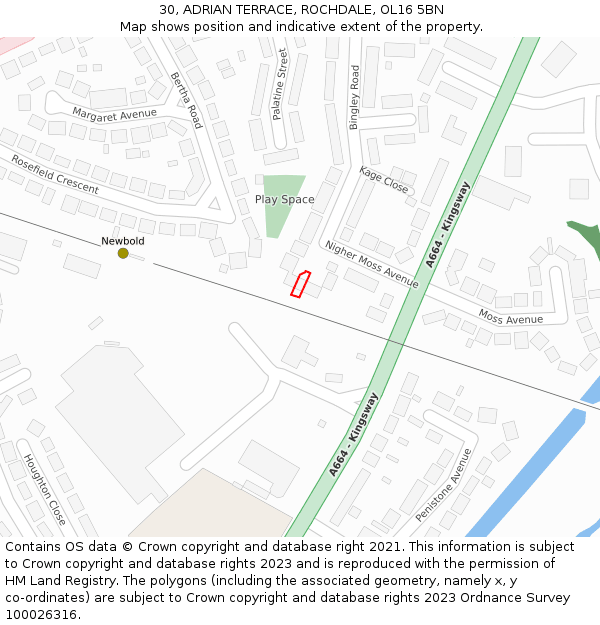 30, ADRIAN TERRACE, ROCHDALE, OL16 5BN: Location map and indicative extent of plot