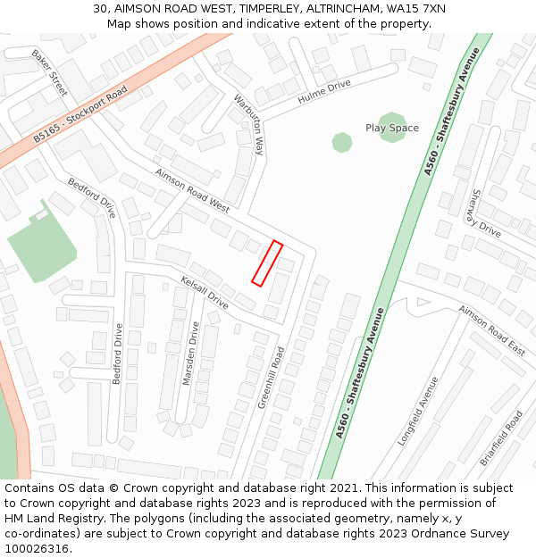 30, AIMSON ROAD WEST, TIMPERLEY, ALTRINCHAM, WA15 7XN: Location map and indicative extent of plot