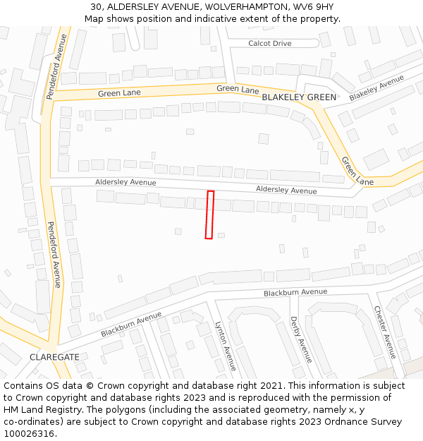 30, ALDERSLEY AVENUE, WOLVERHAMPTON, WV6 9HY: Location map and indicative extent of plot