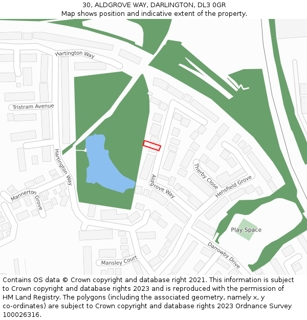 30, ALDGROVE WAY, DARLINGTON, DL3 0GR: Location map and indicative extent of plot