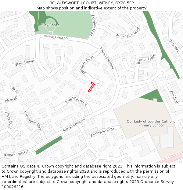 30, ALDSWORTH COURT, WITNEY, OX28 5FP: Location map and indicative extent of plot