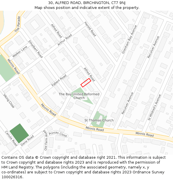 30, ALFRED ROAD, BIRCHINGTON, CT7 9NJ: Location map and indicative extent of plot