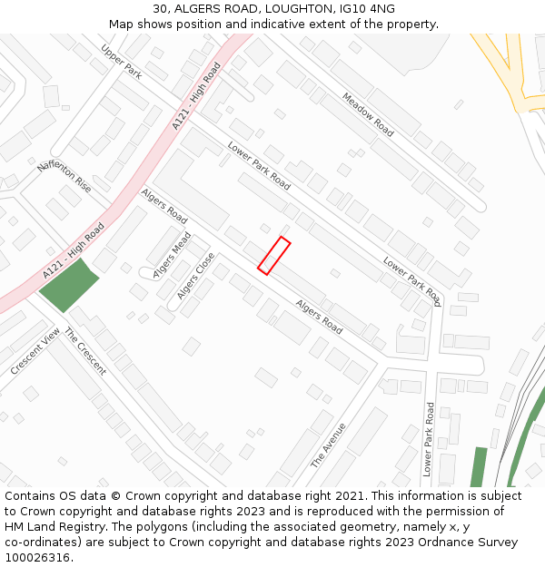 30, ALGERS ROAD, LOUGHTON, IG10 4NG: Location map and indicative extent of plot