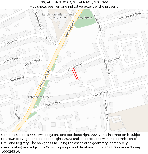 30, ALLEYNS ROAD, STEVENAGE, SG1 3PP: Location map and indicative extent of plot