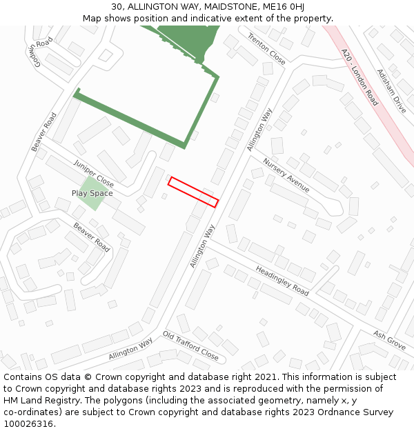 30, ALLINGTON WAY, MAIDSTONE, ME16 0HJ: Location map and indicative extent of plot