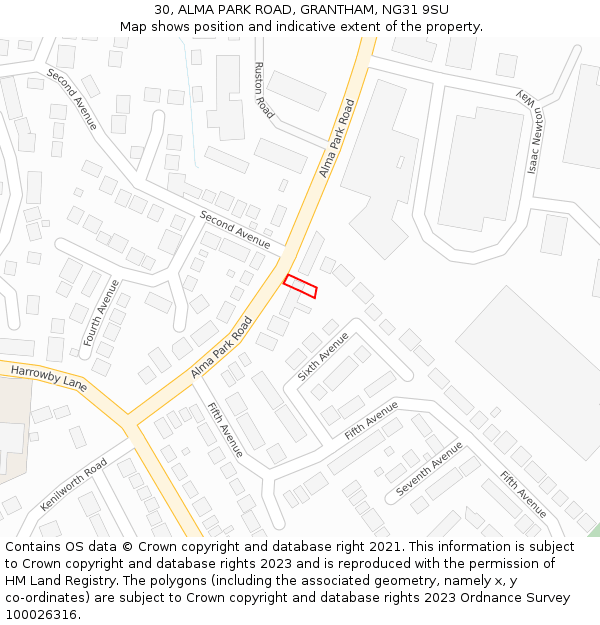 30, ALMA PARK ROAD, GRANTHAM, NG31 9SU: Location map and indicative extent of plot