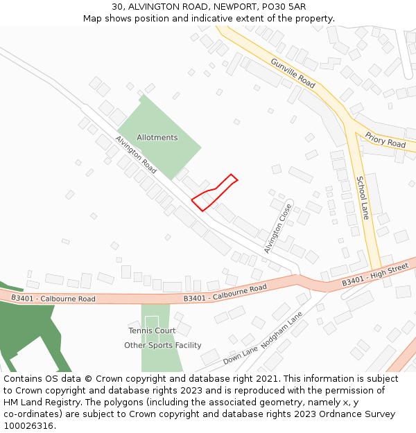 30, ALVINGTON ROAD, NEWPORT, PO30 5AR: Location map and indicative extent of plot