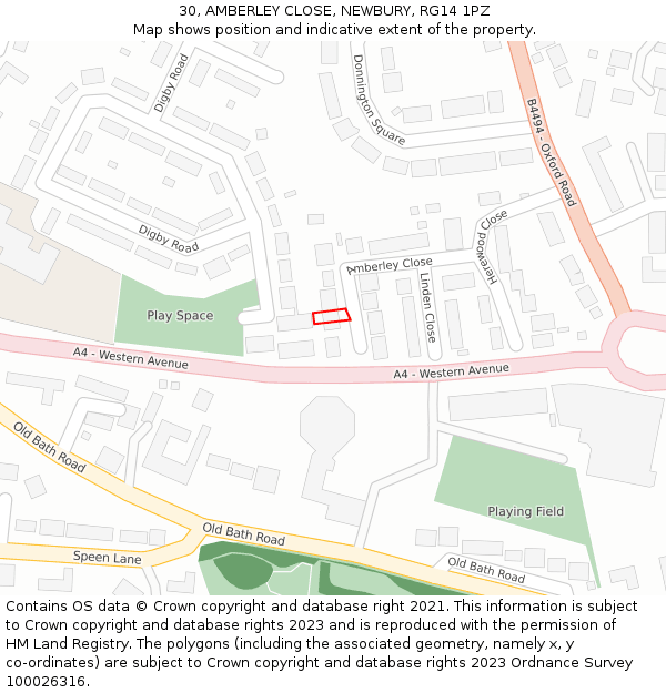 30, AMBERLEY CLOSE, NEWBURY, RG14 1PZ: Location map and indicative extent of plot
