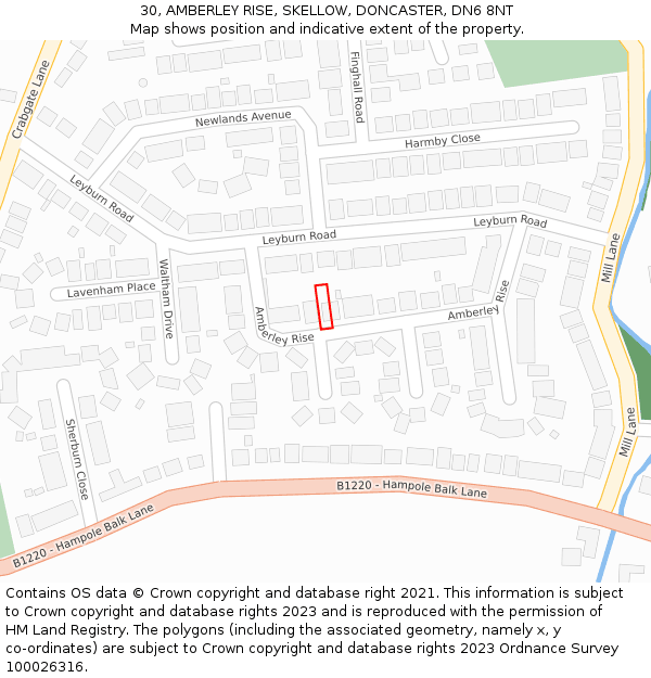 30, AMBERLEY RISE, SKELLOW, DONCASTER, DN6 8NT: Location map and indicative extent of plot