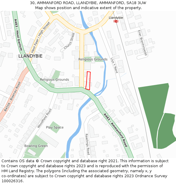 30, AMMANFORD ROAD, LLANDYBIE, AMMANFORD, SA18 3UW: Location map and indicative extent of plot