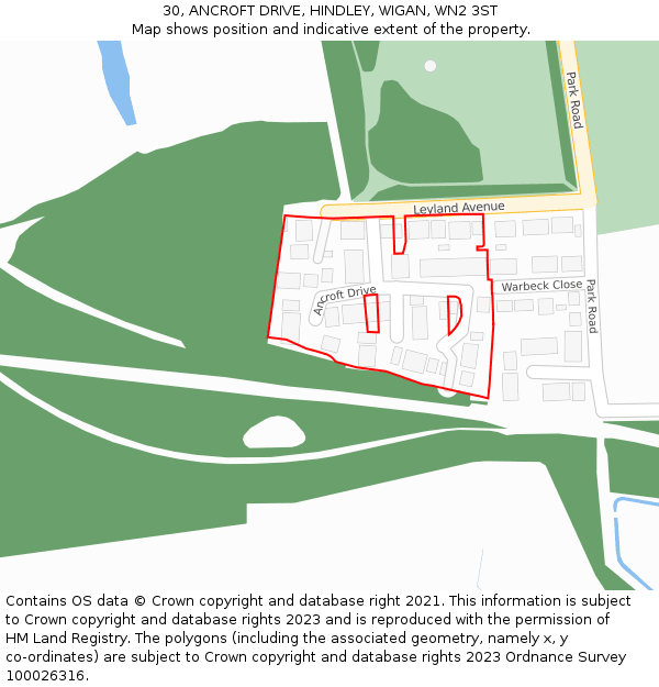 30, ANCROFT DRIVE, HINDLEY, WIGAN, WN2 3ST: Location map and indicative extent of plot