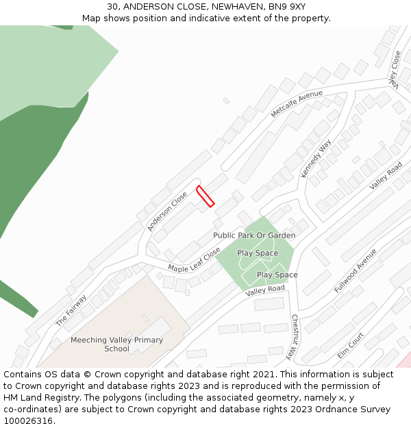 30, ANDERSON CLOSE, NEWHAVEN, BN9 9XY: Location map and indicative extent of plot