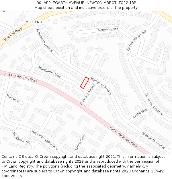 30, APPLEGARTH AVENUE, NEWTON ABBOT, TQ12 1RP: Location map and indicative extent of plot