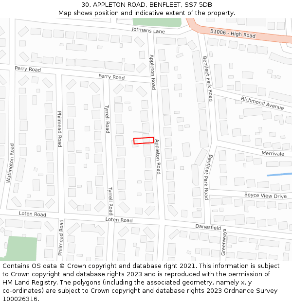 30, APPLETON ROAD, BENFLEET, SS7 5DB: Location map and indicative extent of plot