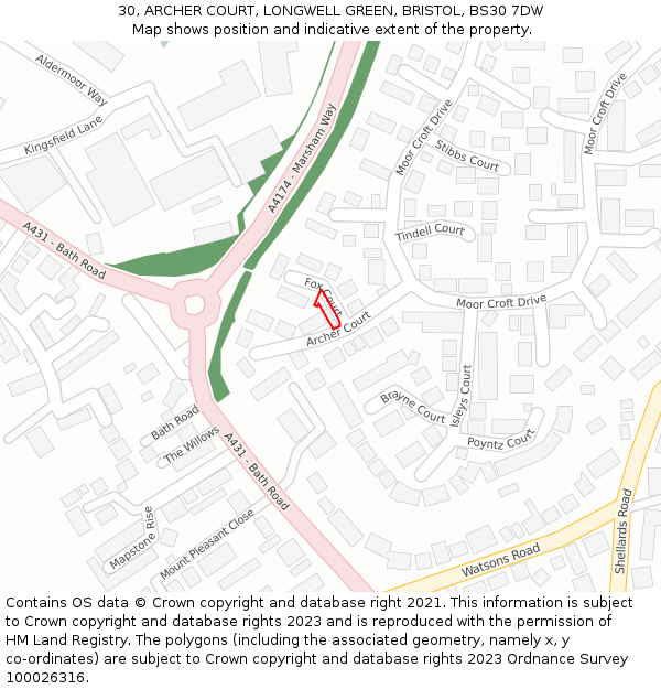 30, ARCHER COURT, LONGWELL GREEN, BRISTOL, BS30 7DW: Location map and indicative extent of plot