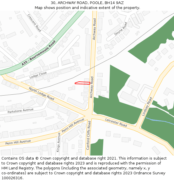 30, ARCHWAY ROAD, POOLE, BH14 9AZ: Location map and indicative extent of plot