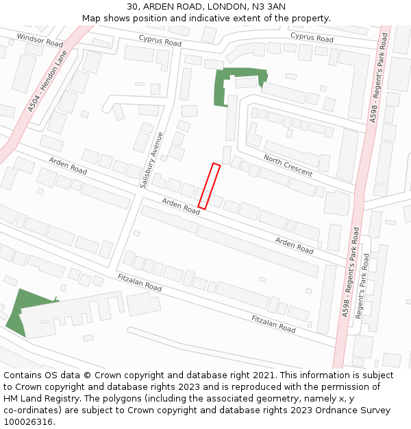 30, ARDEN ROAD, LONDON, N3 3AN: Location map and indicative extent of plot