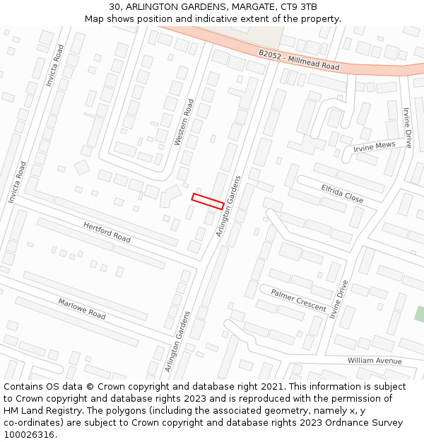 30, ARLINGTON GARDENS, MARGATE, CT9 3TB: Location map and indicative extent of plot