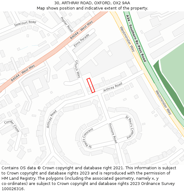 30, ARTHRAY ROAD, OXFORD, OX2 9AA: Location map and indicative extent of plot