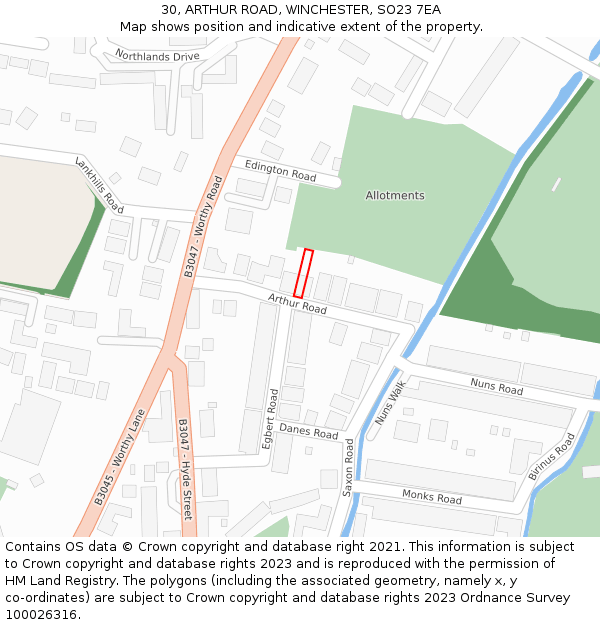 30, ARTHUR ROAD, WINCHESTER, SO23 7EA: Location map and indicative extent of plot