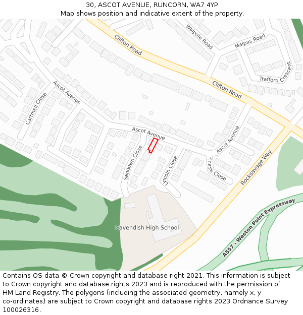 30, ASCOT AVENUE, RUNCORN, WA7 4YP: Location map and indicative extent of plot