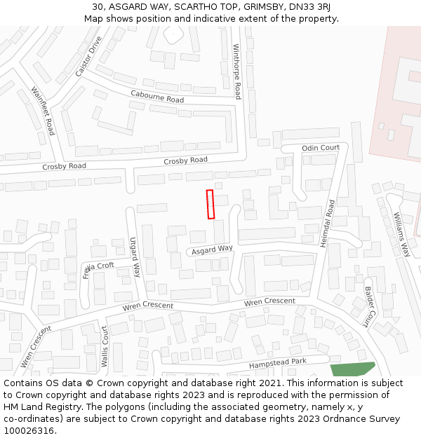 30, ASGARD WAY, SCARTHO TOP, GRIMSBY, DN33 3RJ: Location map and indicative extent of plot