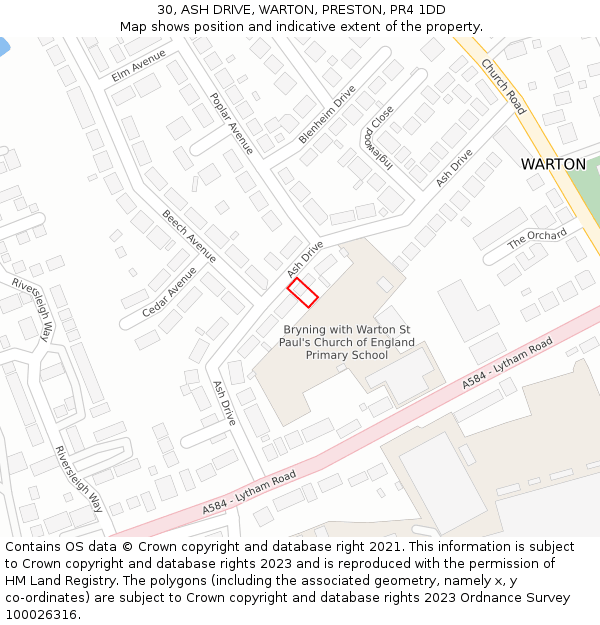 30, ASH DRIVE, WARTON, PRESTON, PR4 1DD: Location map and indicative extent of plot
