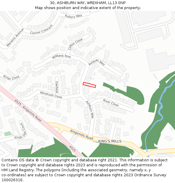 30, ASHBURN WAY, WREXHAM, LL13 0NP: Location map and indicative extent of plot
