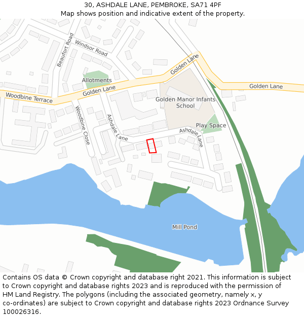 30, ASHDALE LANE, PEMBROKE, SA71 4PF: Location map and indicative extent of plot