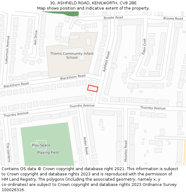 30, ASHFIELD ROAD, KENILWORTH, CV8 2BE: Location map and indicative extent of plot
