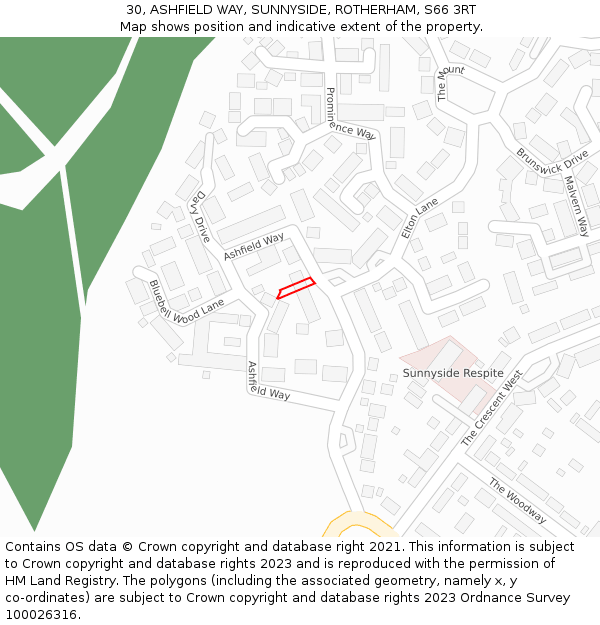 30, ASHFIELD WAY, SUNNYSIDE, ROTHERHAM, S66 3RT: Location map and indicative extent of plot