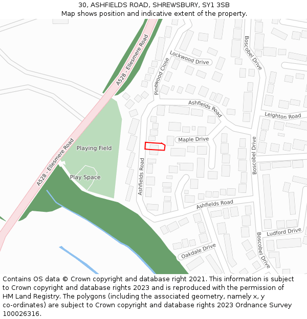 30, ASHFIELDS ROAD, SHREWSBURY, SY1 3SB: Location map and indicative extent of plot