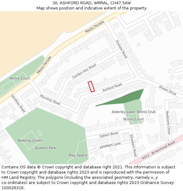 30, ASHFORD ROAD, WIRRAL, CH47 5AW: Location map and indicative extent of plot