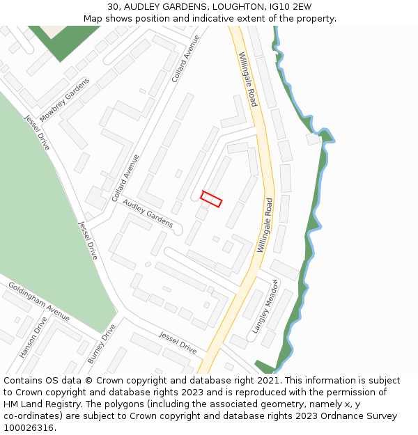 30, AUDLEY GARDENS, LOUGHTON, IG10 2EW: Location map and indicative extent of plot