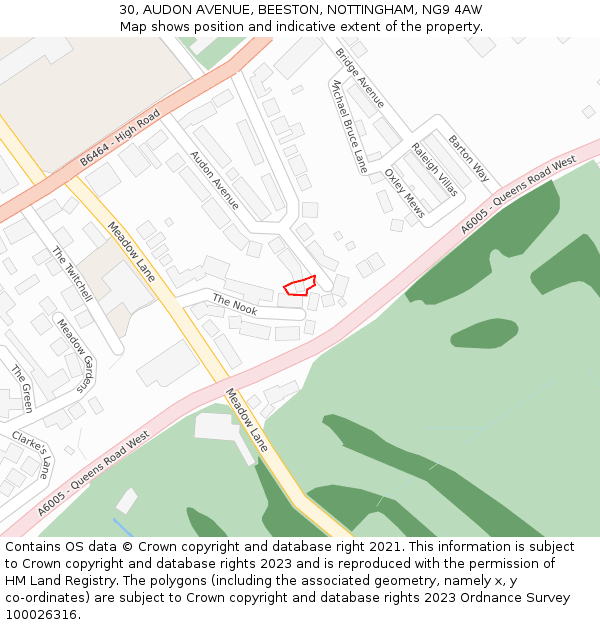 30, AUDON AVENUE, BEESTON, NOTTINGHAM, NG9 4AW: Location map and indicative extent of plot