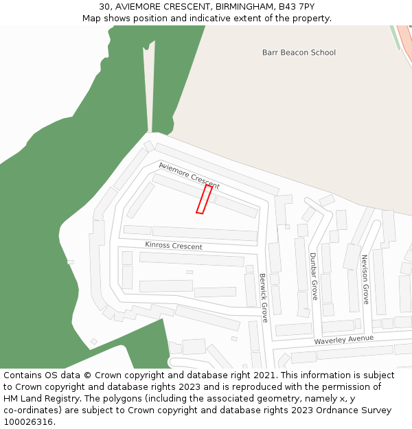 30, AVIEMORE CRESCENT, BIRMINGHAM, B43 7PY: Location map and indicative extent of plot