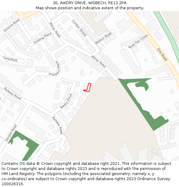 30, AWDRY DRIVE, WISBECH, PE13 2PA: Location map and indicative extent of plot