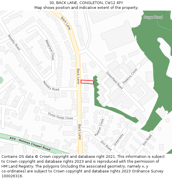 30, BACK LANE, CONGLETON, CW12 4PY: Location map and indicative extent of plot