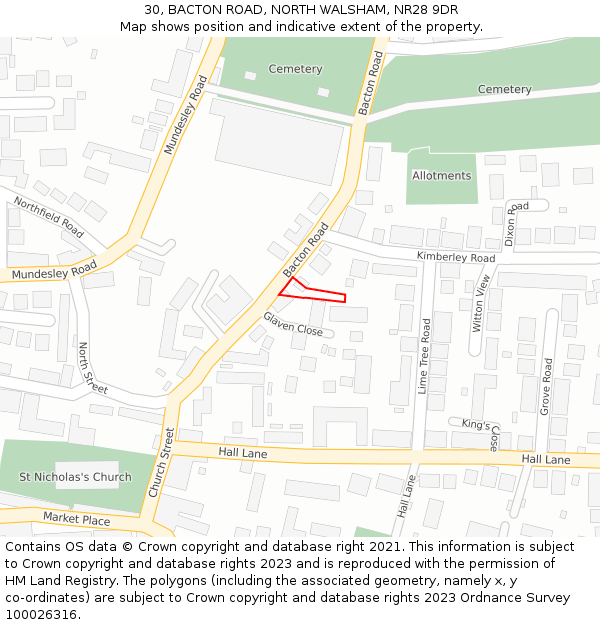 30, BACTON ROAD, NORTH WALSHAM, NR28 9DR: Location map and indicative extent of plot