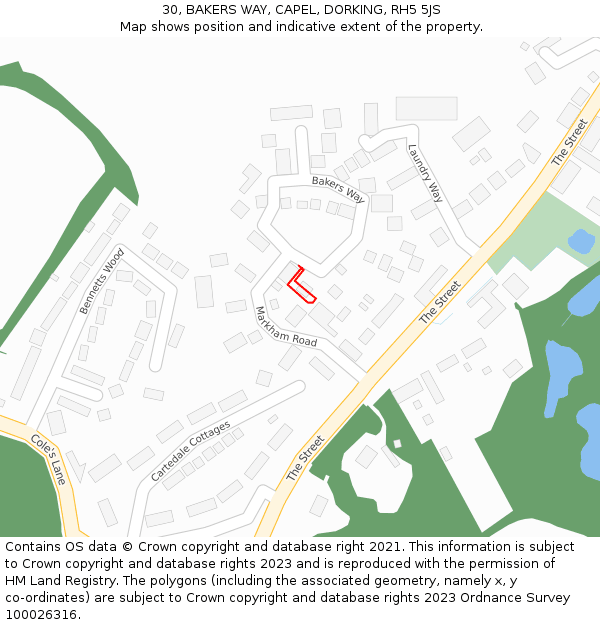 30, BAKERS WAY, CAPEL, DORKING, RH5 5JS: Location map and indicative extent of plot