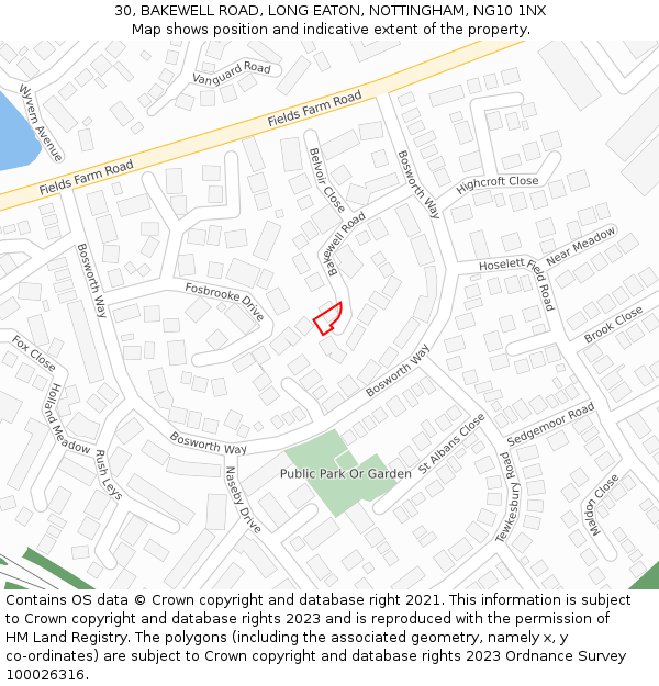 30, BAKEWELL ROAD, LONG EATON, NOTTINGHAM, NG10 1NX: Location map and indicative extent of plot