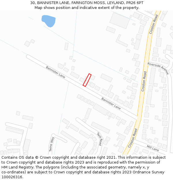 30, BANNISTER LANE, FARINGTON MOSS, LEYLAND, PR26 6PT: Location map and indicative extent of plot