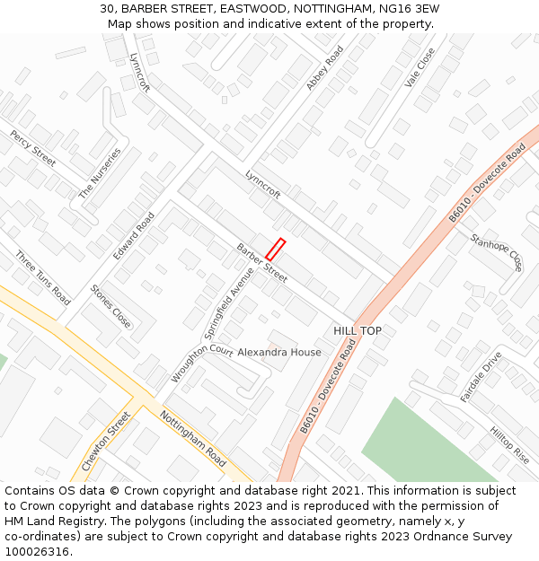 30, BARBER STREET, EASTWOOD, NOTTINGHAM, NG16 3EW: Location map and indicative extent of plot